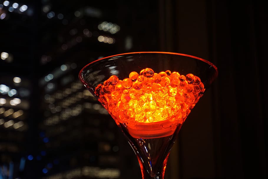 Closeup Photo of Clear Martini Glass, alcohol, beads, blur, bright HD wallpaper