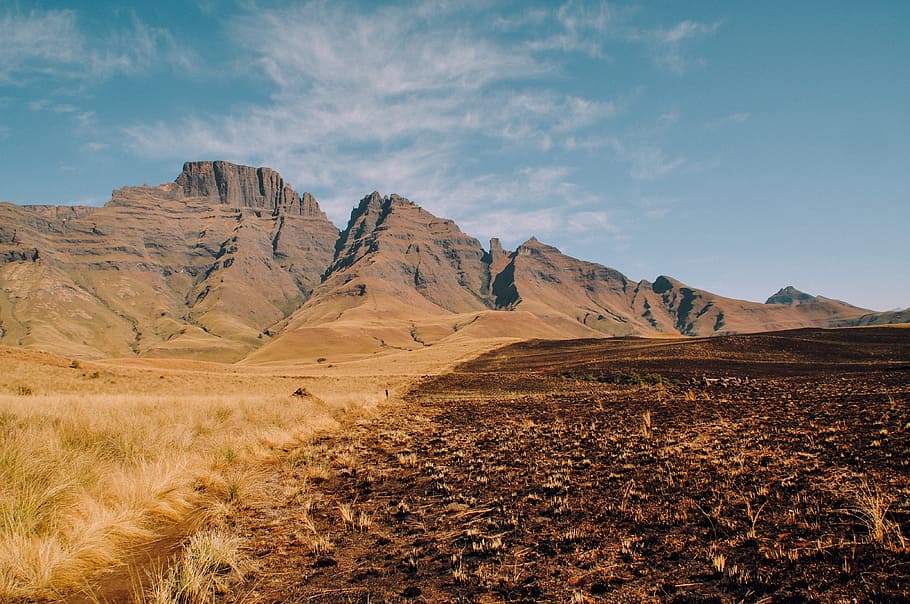 Mountains, Field, Grass, Dirt, Soil, landscape, nature, sky HD wallpaper