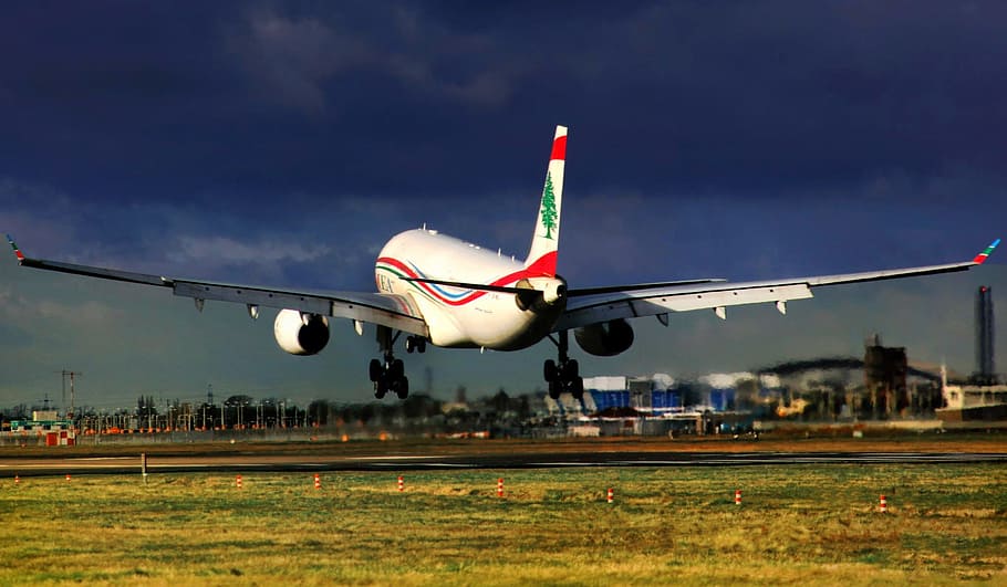 white and red airplane, m, airline, transportation, fly, aviation HD wallpaper