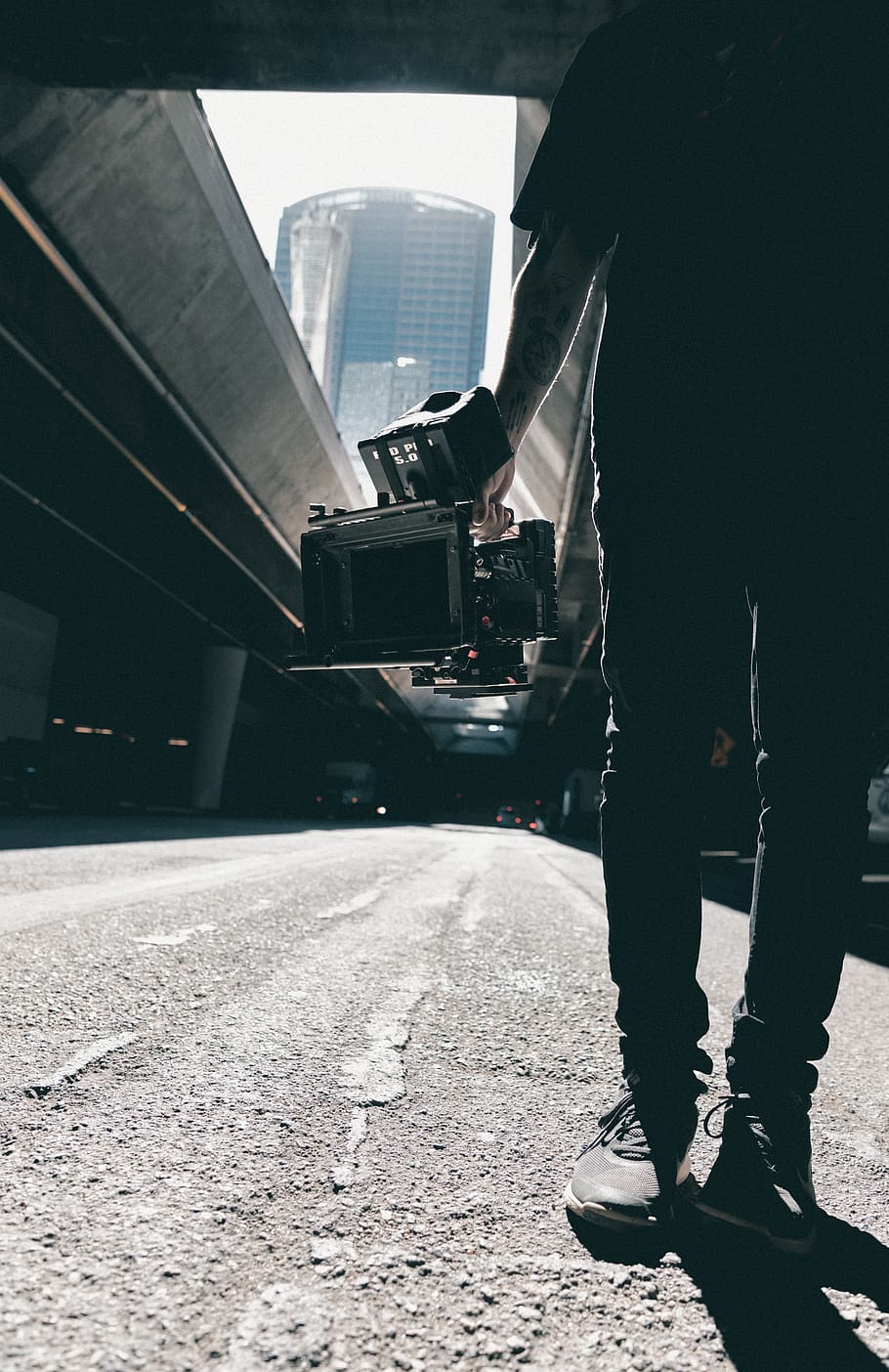 people, man, shadow, guy, camera, video, record, shoes, camera man HD wallpaper