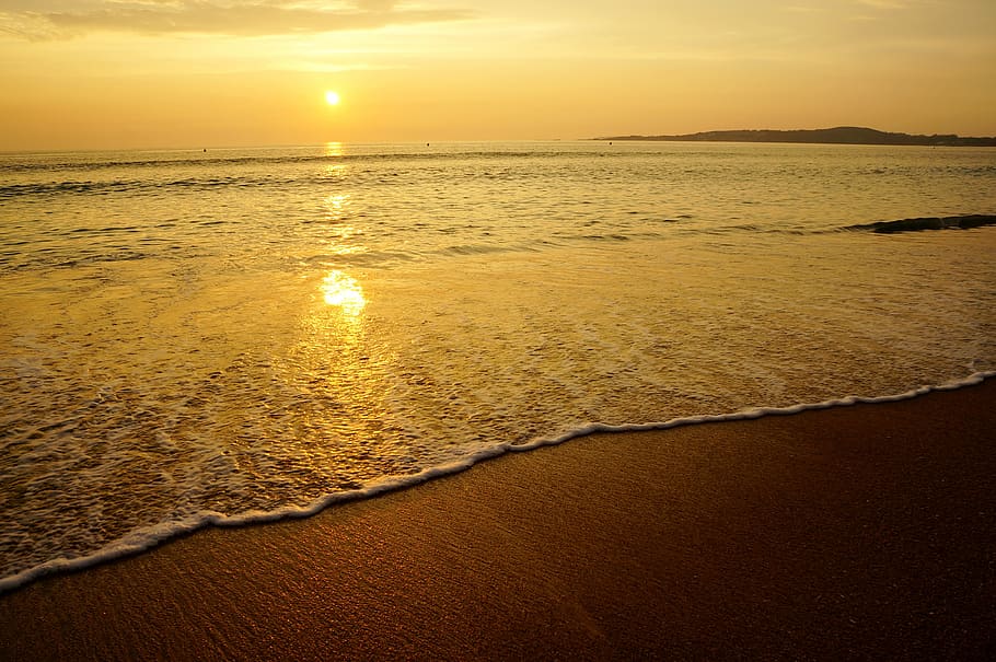 spain, pontevedra, sun, sea, ocean, sunset, beach, landscape, HD wallpaper