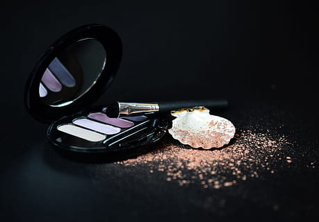 black eyeshadow palette on black surface, makeup, rouge, powder HD wallpaper