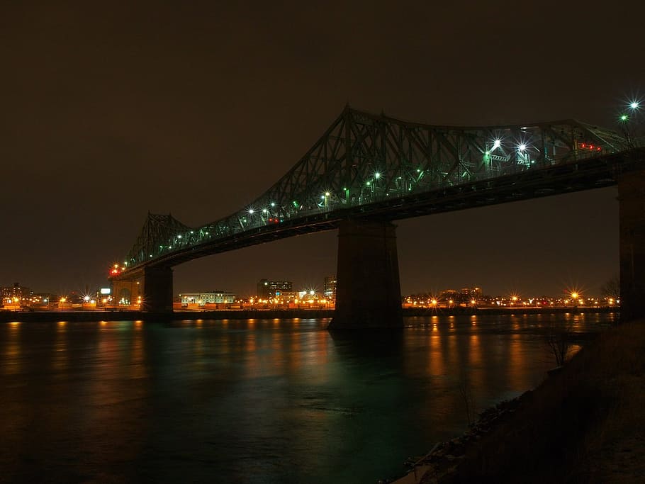 river, night, bridge, city, architecture, skyline, urban, water HD wallpaper