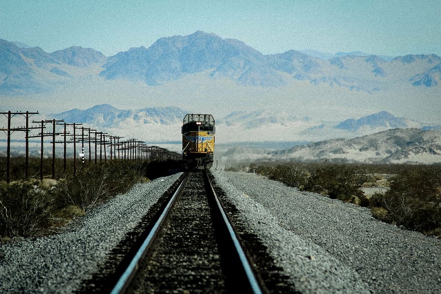 train, train tracks, desert, railway, transportation, railroad HD wallpaper