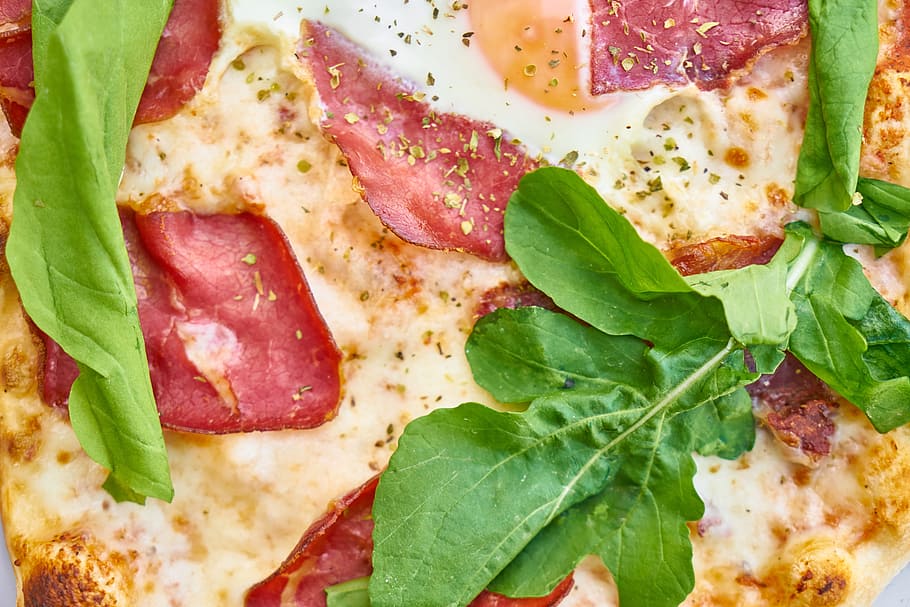 meat, egg, greens, bacon, yellow, red, ham, sausage, hot, food HD wallpaper