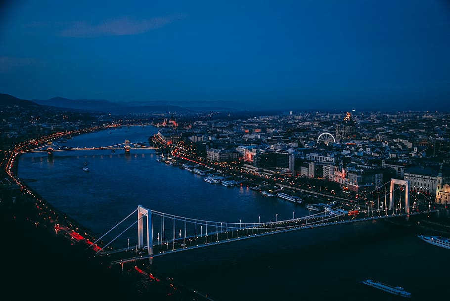 aerial photography of bridge, birds eye view of bridges and towns HD wallpaper