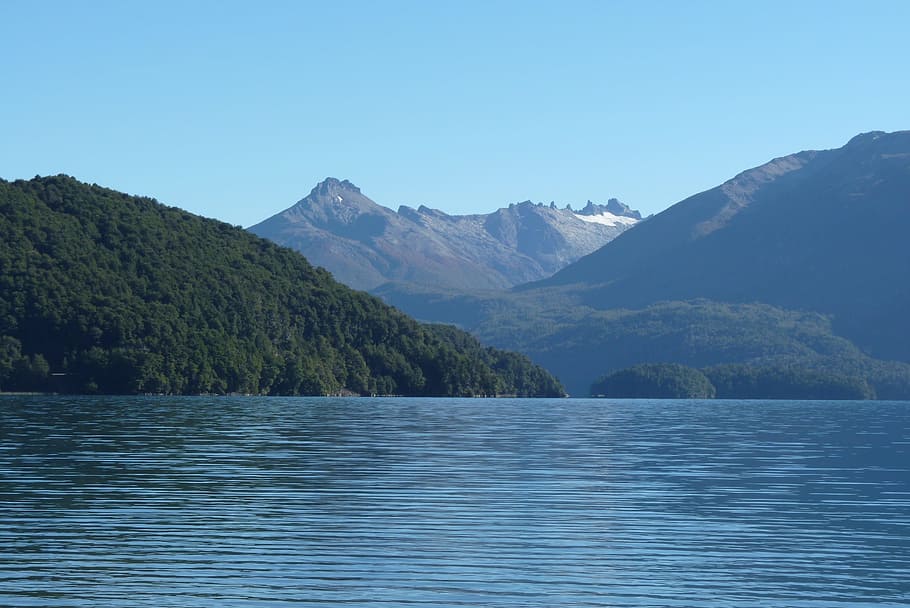 mountains, lake, nature, tranquility, water, landscape, woods HD wallpaper