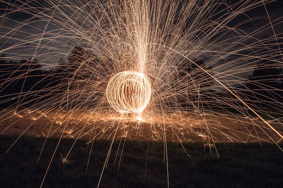 time lapse photography of firecrackers, fire dance display, circle HD wallpaper