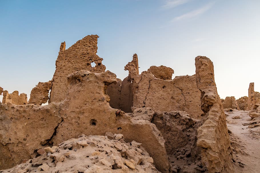 siwa, egypt, shali, old, sky, rock formation, rock - object HD wallpaper
