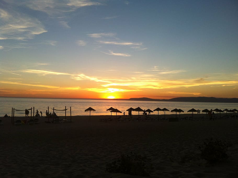 sun, beach, nature, light, portugal, cloud, clouds, sunset HD wallpaper
