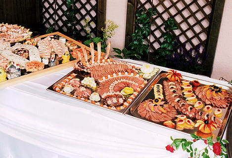 meat buffet on table, plate, arranged, food, appetizing, cut HD wallpaper