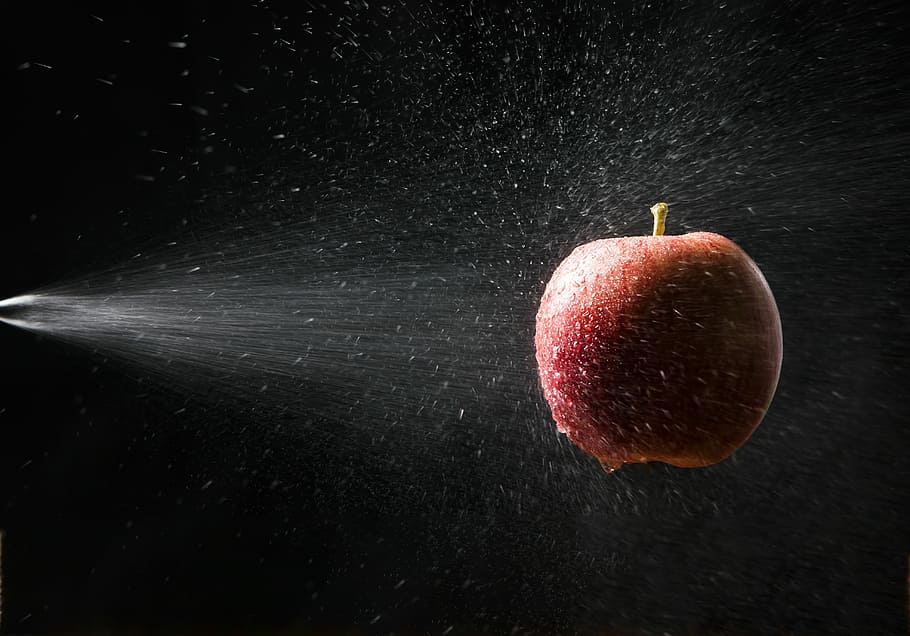 Apple with drops of water 1080P, 2K, 4K, 5K HD wallpapers free download.