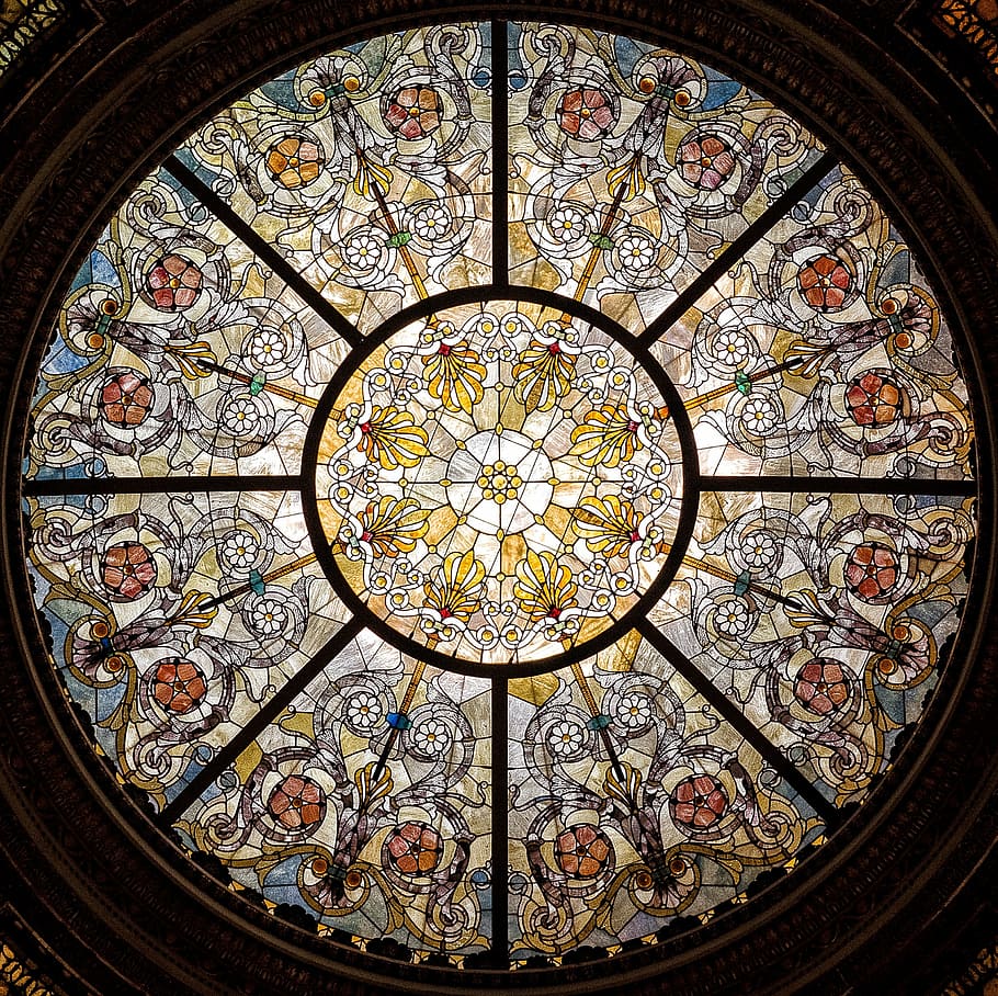mosaic decorative decor, stained glass, window, ceiling, stained glass window HD wallpaper