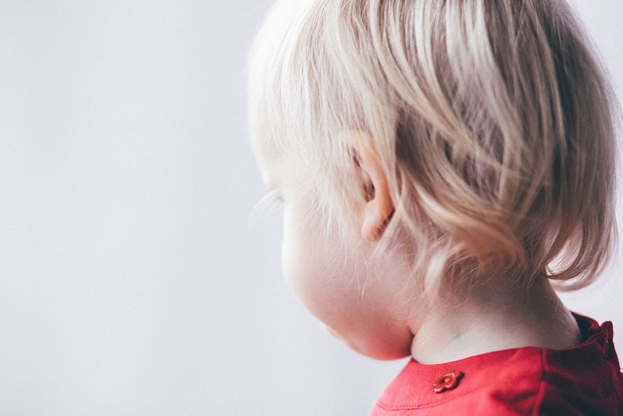 baby's red top, people, anonymous, back, blonde, cheek, child HD wallpaper