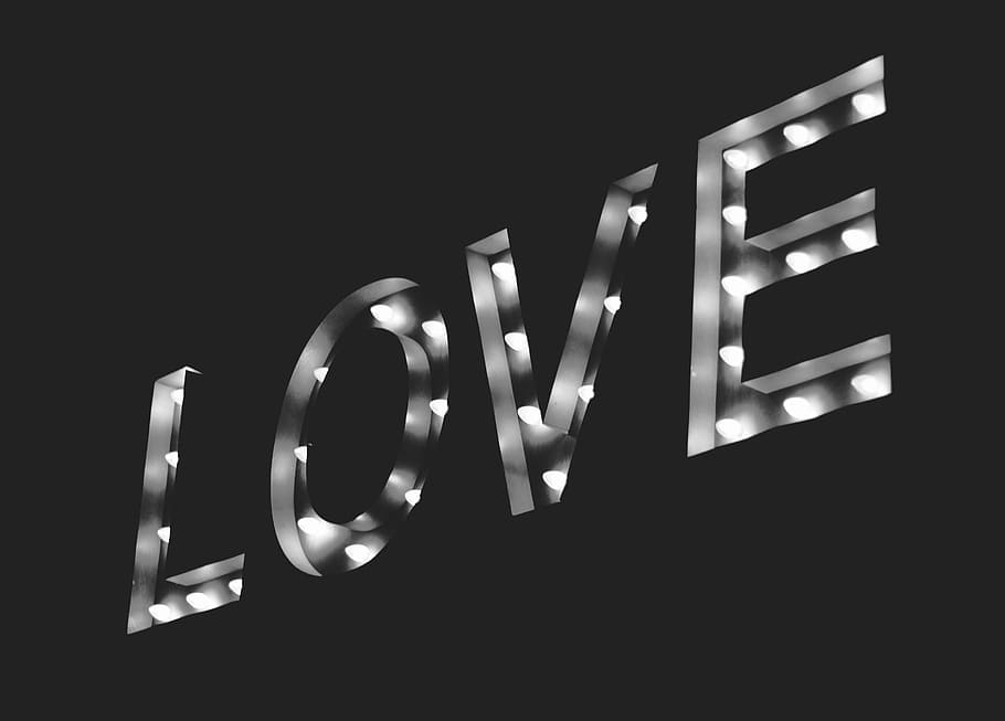 LOVE LED signage, turned on gray LOVE neon signage, lights, dark HD wallpaper