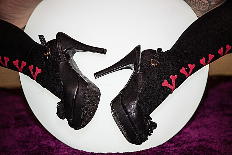 Woman, Shoe, Femininity, Tights, woman's shoe, picture, black color, HD wallpaper