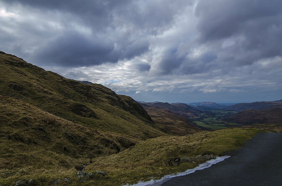mountain, scene, lake, district, uk, landscape, cumbria, cloud - sky HD wallpaper