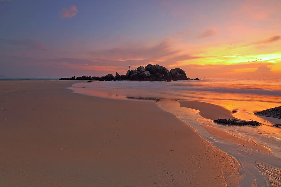 Sea Shore View on Sunset, beach, dawn, dusk, evening, island HD wallpaper