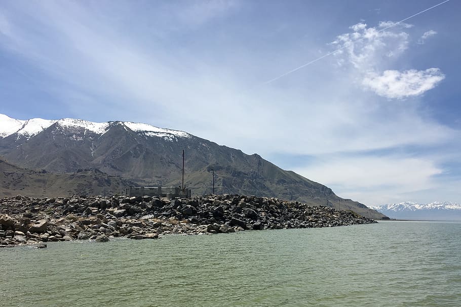 Great Salt Lake, Lake, Mountain, Mountain, Lake, Utah, nature, HD wallpaper