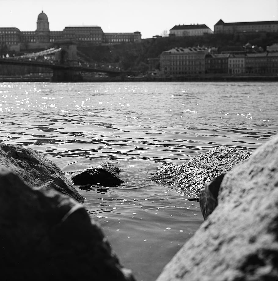 rocks, river, danube, sparkling, water, nature, cityscape, pure HD wallpaper