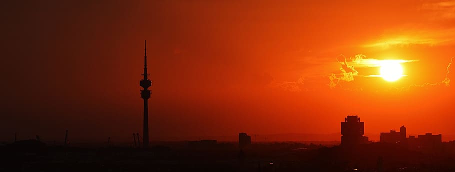 Sunset, Munich, Tv Tower, Skyline, clouds, evening sky, abendstimmung HD wallpaper