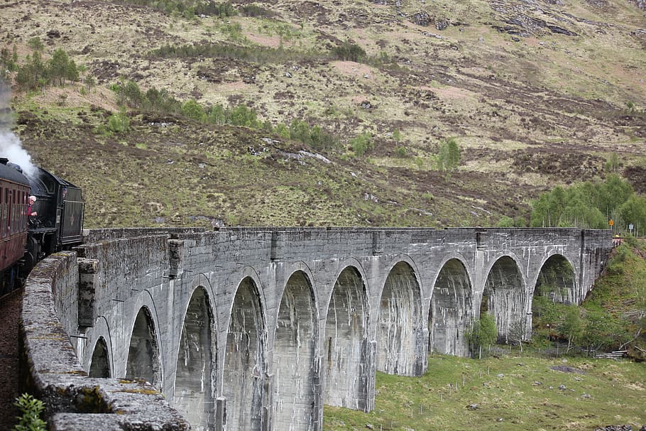 train, aqueduct, jacobite steam train, hogwarts express, bridge, HD wallpaper