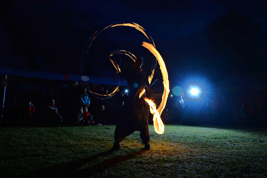 fire, fun, celebration, night, light, blue, evening, the spectacle HD wallpaper