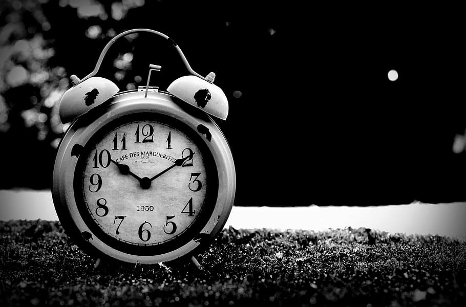 round silver alarm clock shows 10:10, antique, old, time of, clock face, HD wallpaper