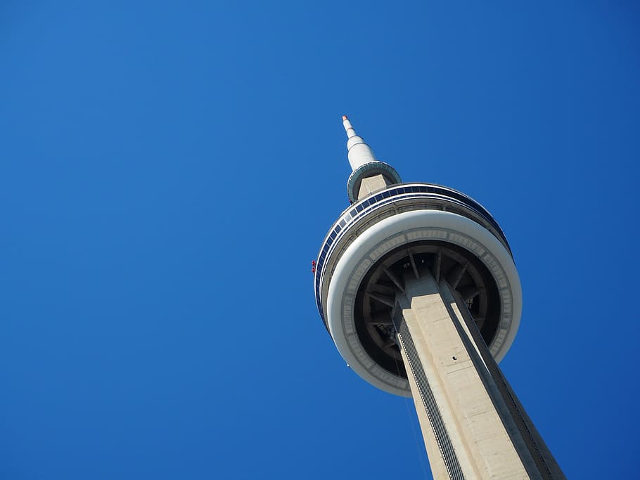 low-angle architectural photography of CN Tower, Canada, blue sky HD wallpaper