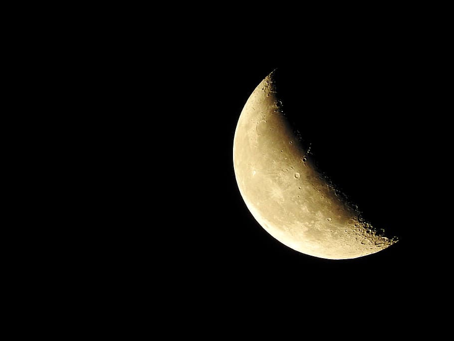 beige moon, Crescent Moon, astronomy, night, moon surface, majestic HD wallpaper