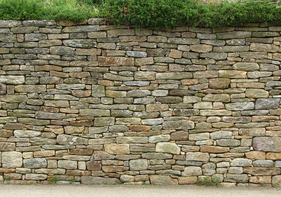 brown brick wall, stone wall, rocks, stones, close up, fence