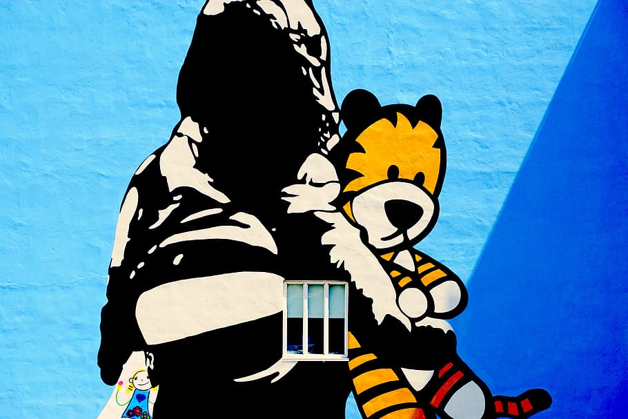 tiger illustration, Happy windows, grafitti, mural, wall, people HD wallpaper
