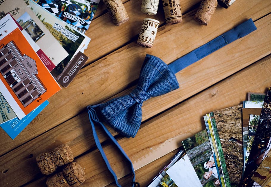 blue bowtie on table, needlework, butterfly, sewing, indoors HD wallpaper