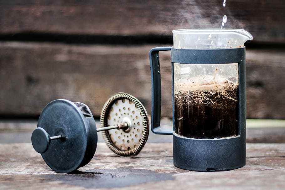 Never gets old., gray coffee press near wooden wall, french press, HD wallpaper