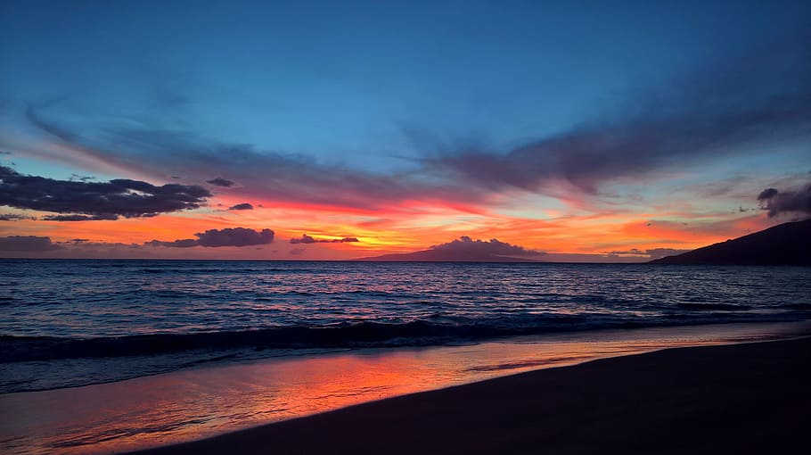 body of water during sunset, beach, evening, romance, west HD wallpaper