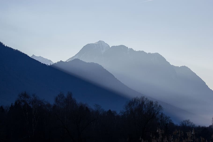 mountain covering with fog, landscape, peak, summit, trees HD wallpaper