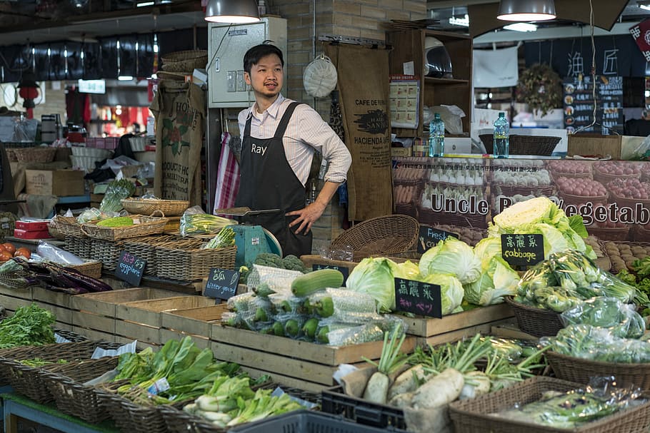vegetable, yatai, cauliflower, fruit, ingredients, shop, men HD wallpaper