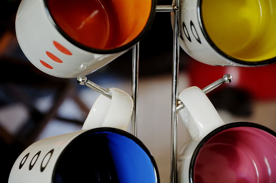 mug holder, steel, creative, close-up, indoors, red, no people HD wallpaper