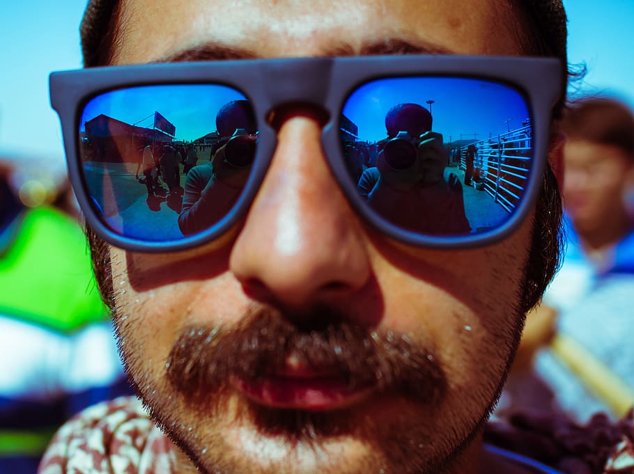 Man Wearing Black Framed Sunglasses, close-up, daylight, eyewear HD wallpaper