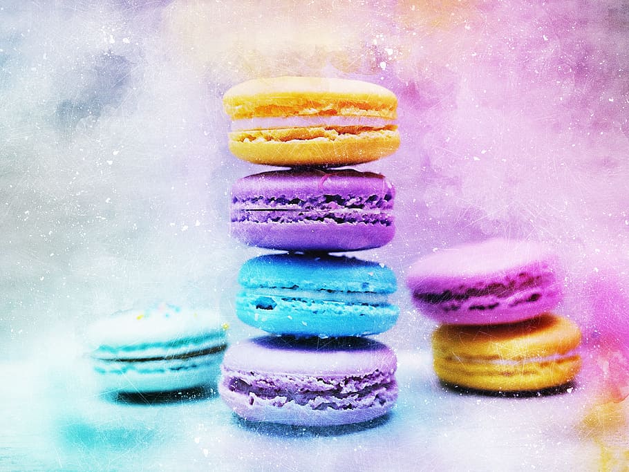 assorted-color macaroons, cake, art, abstract, food, watercolor HD wallpaper