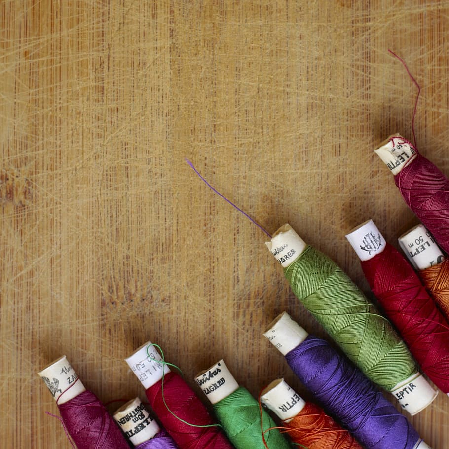 closeup photo of assorted-color threads, knit, sewing, handiwork HD wallpaper