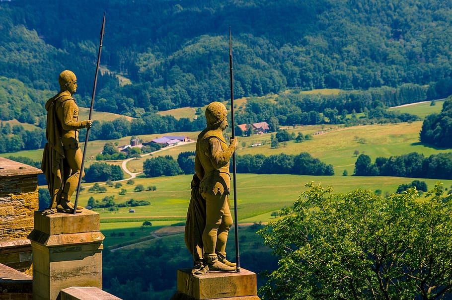 castle, germany, statue, landscape, plant, tree, art and craft HD wallpaper