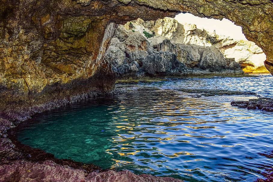 cave with water photo, Sea Cave, Natural Pool, Grotto, Geology, HD wallpaper