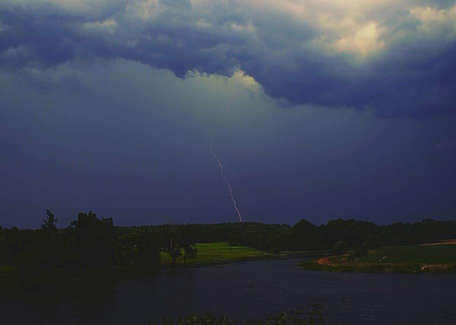 storm, lightning, dark, cloud cover, nature, blue, view, aura HD wallpaper