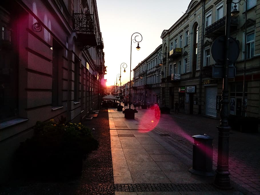 city, street, sunset, kielce, sienkiewicz, swietokrzyskie mountains, HD wallpaper