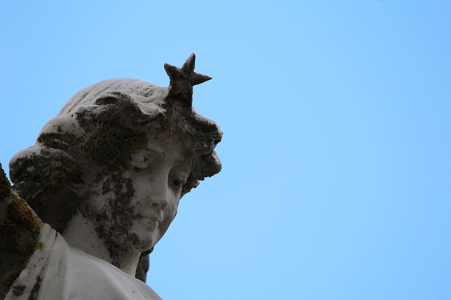 statue, angel, face, sky, sculpture, art and craft, representation HD wallpaper