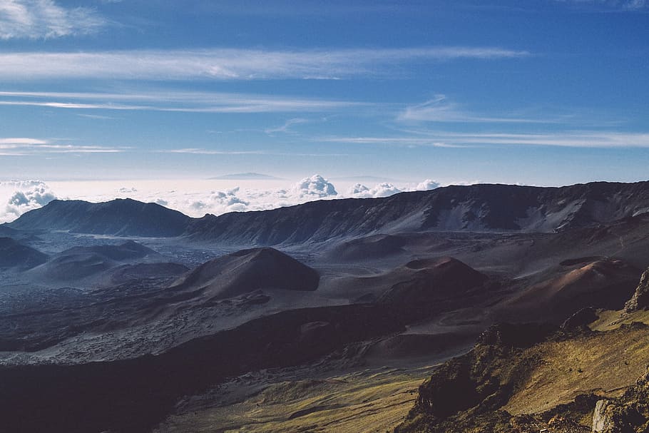 landscape photography of mountains, green, grey, blue, sky HD wallpaper