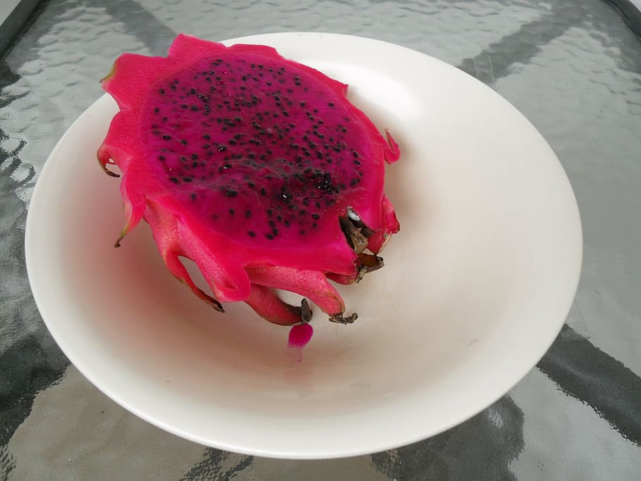 dragon fruit, half, pink, exotic, food, food and drink, freshness, HD wallpaper