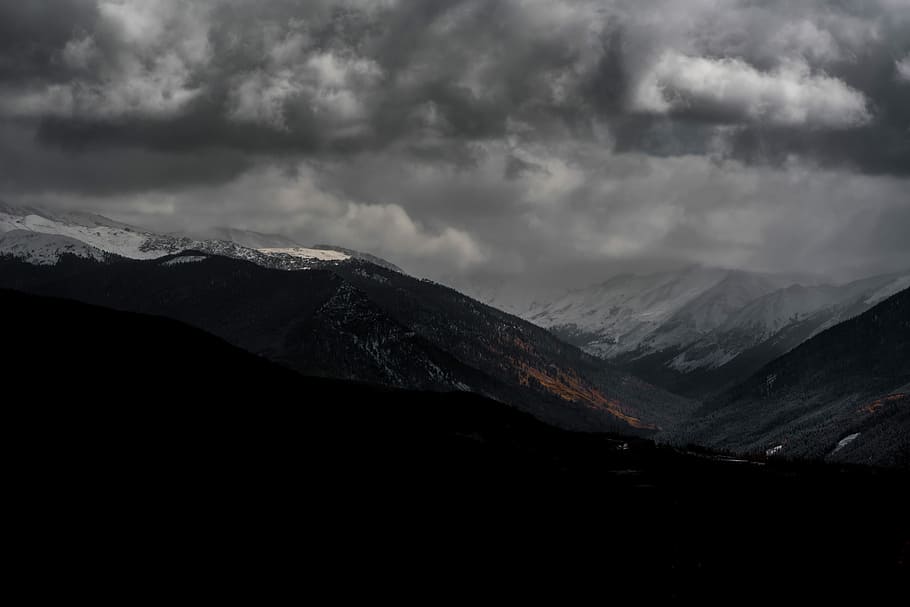 high-angle photography of mountains, silhouette photo of mountain ridge HD wallpaper
