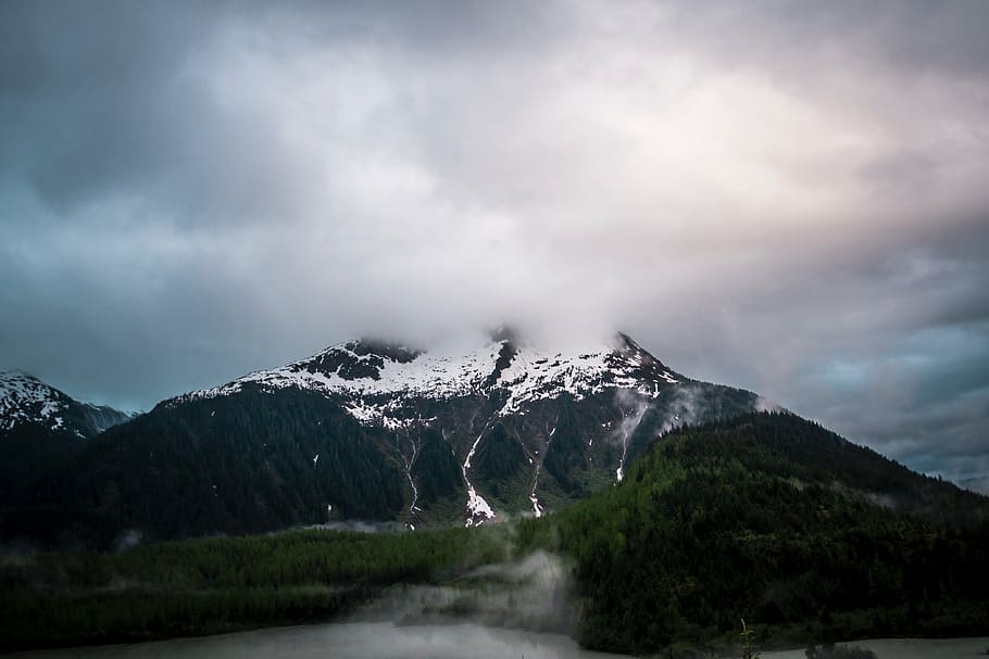 clouds over black mountain, highland, sky, summit, ridge, landscape HD wallpaper